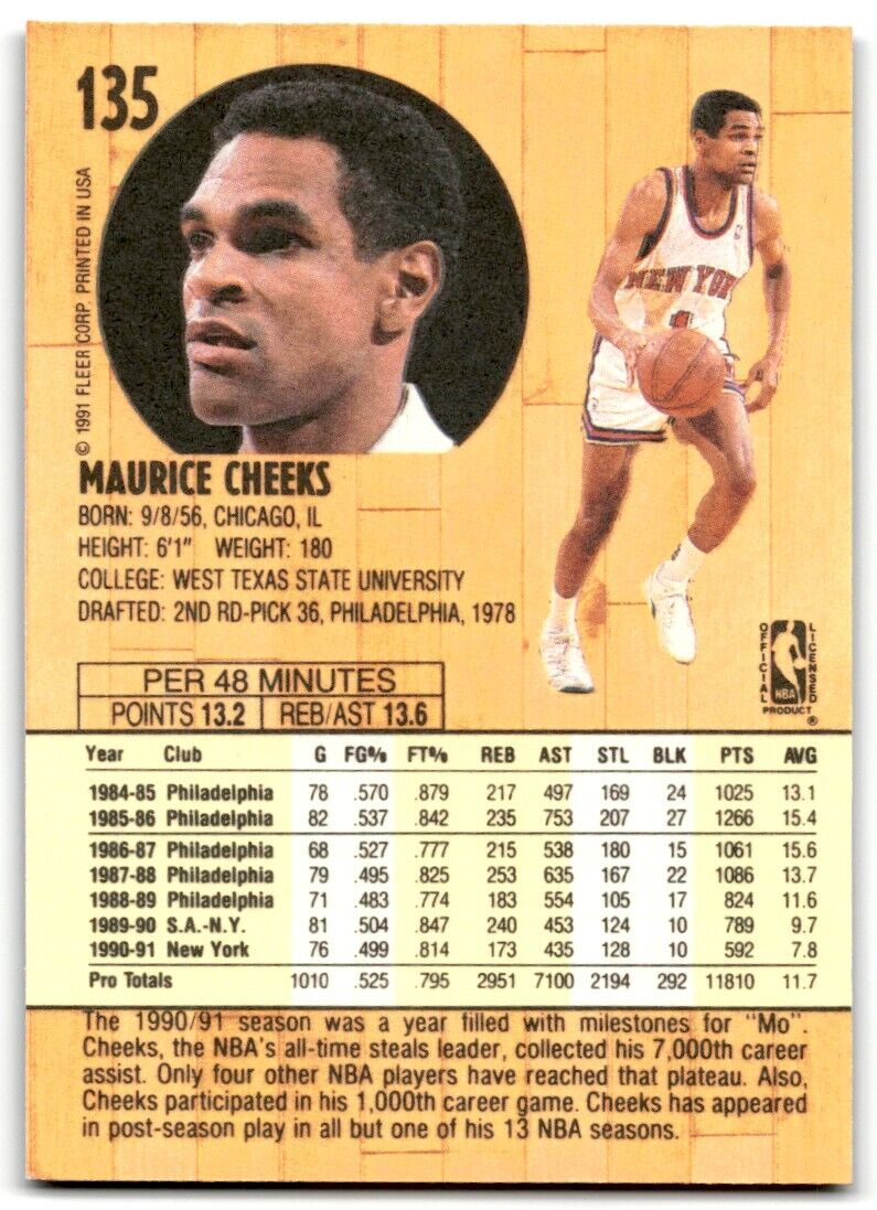 1991-92 Fleer Maurice Cheeks New York Knicks #135