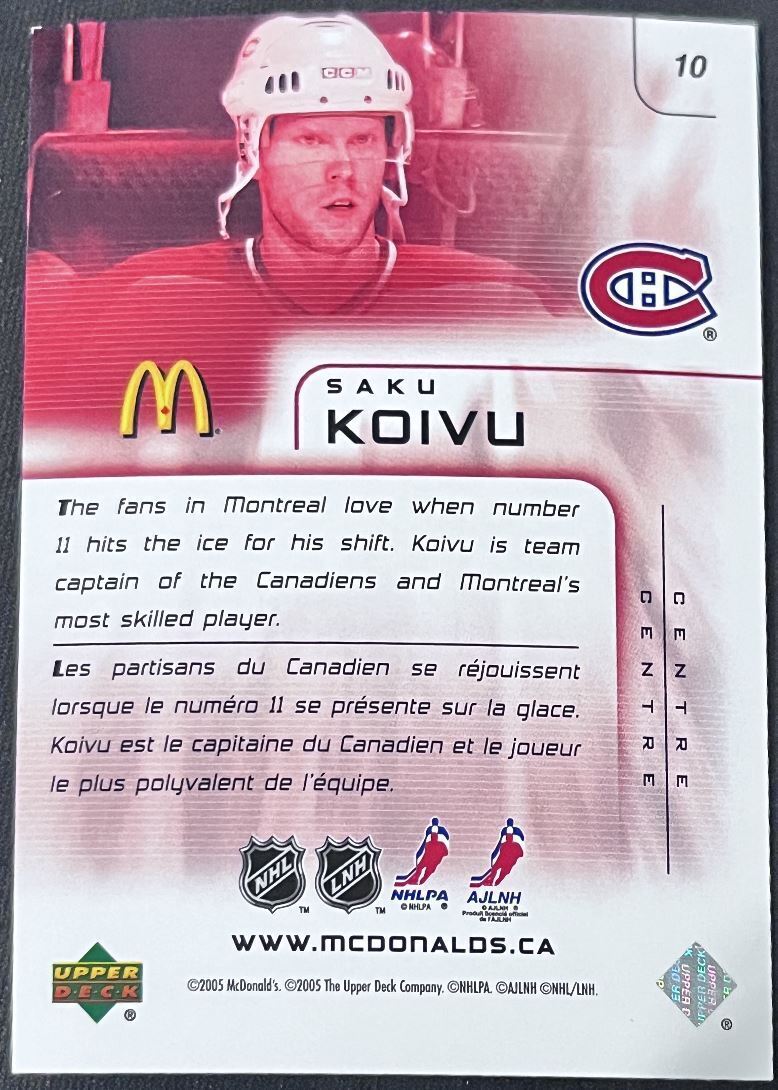 2005-06 Upper Deck McDonald's Saku Koivu Montreal Canadiens #10