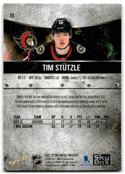 2021-22 Skybox Metal Universe Tim Stutzle Ottawa Senators #39