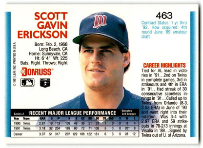 1992 Donruss Scott Erickson Minnesota Twins #463