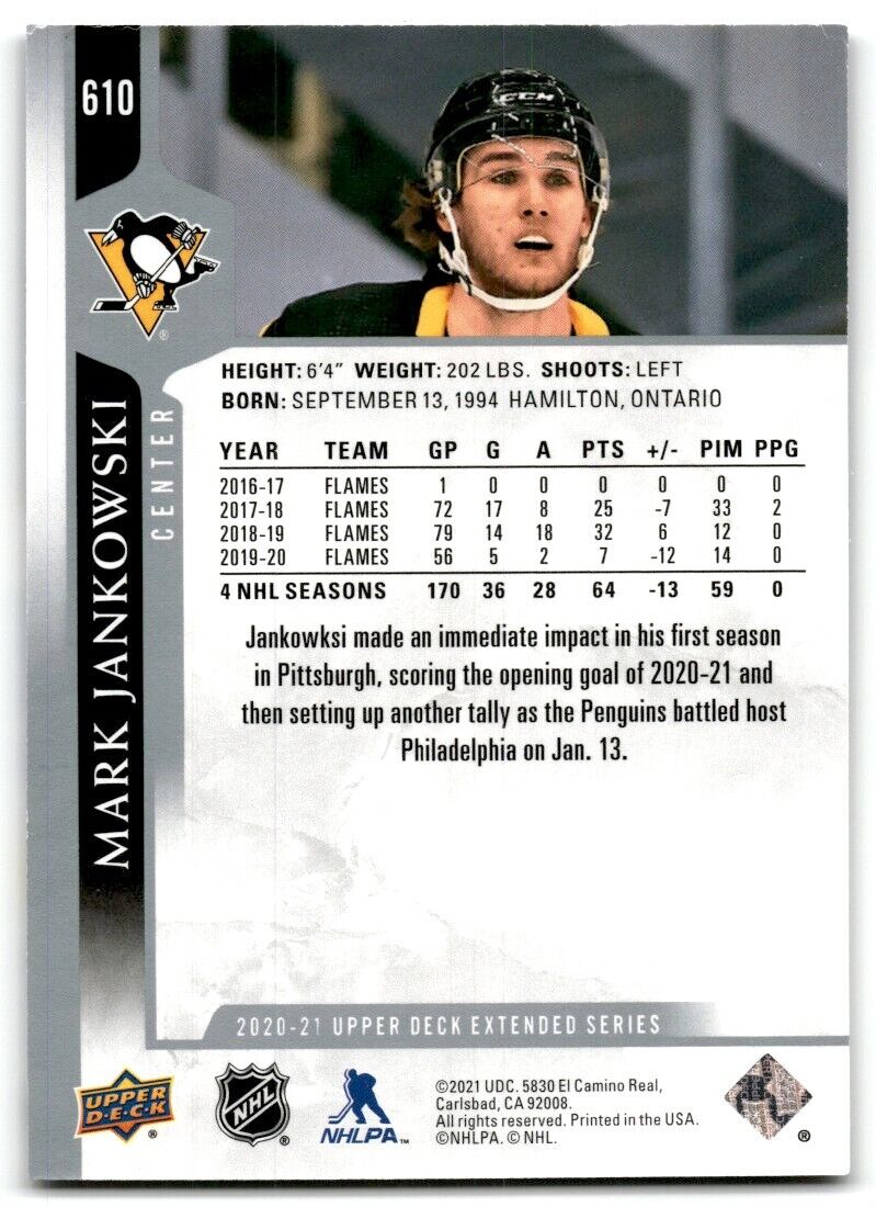 2020-21 Upper Deck Mark Jankowski Pittsburgh Penguins #610