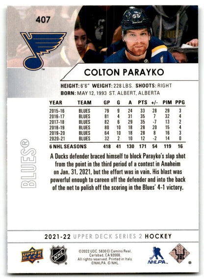 2021-22 Upper Deck Colton Parayko St. Louis Blues #407