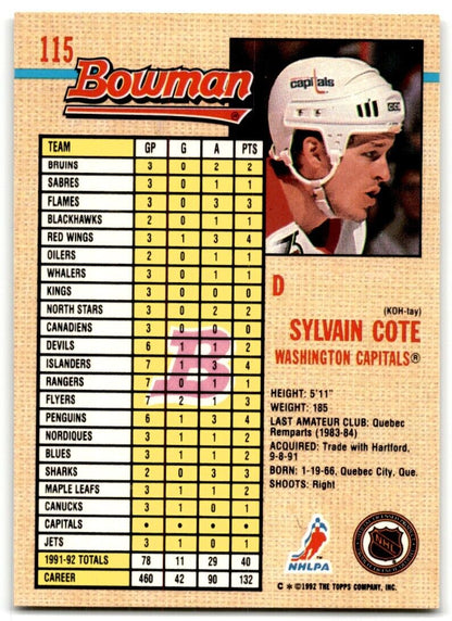 1992-93 Bowman Sylvain Cote Washington Capitals #115