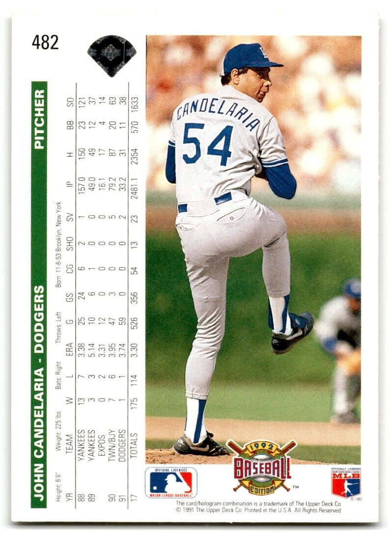 1992 Upper Deck John Candelaria Los Angeles Dodgers #482