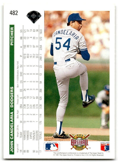 1992 Upper Deck John Candelaria Los Angeles Dodgers #482