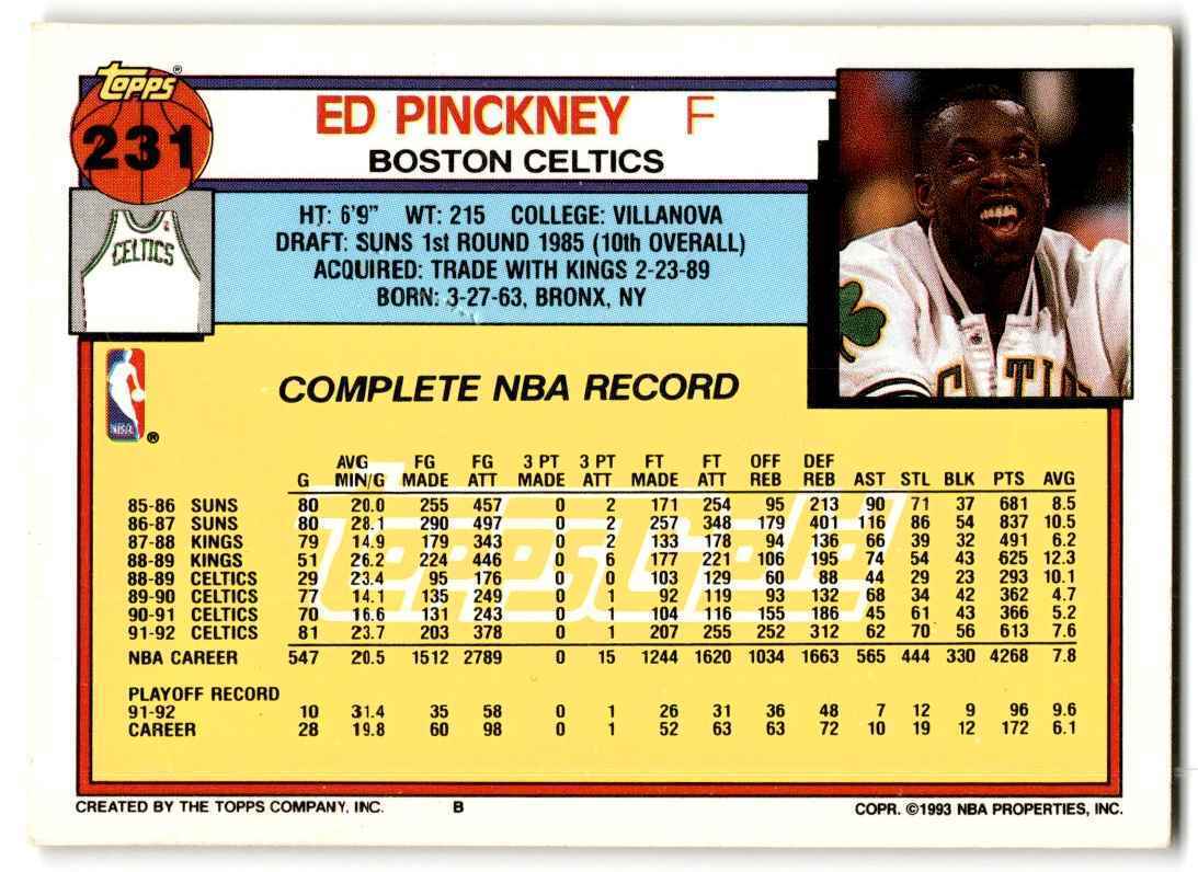 1992-93 Topps Gold Ed Pinckney Boston Celtics #231