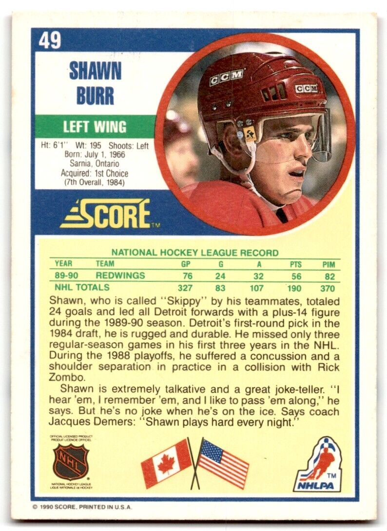 1990-91 Score Shawn Burr Detroit Red Wings #49