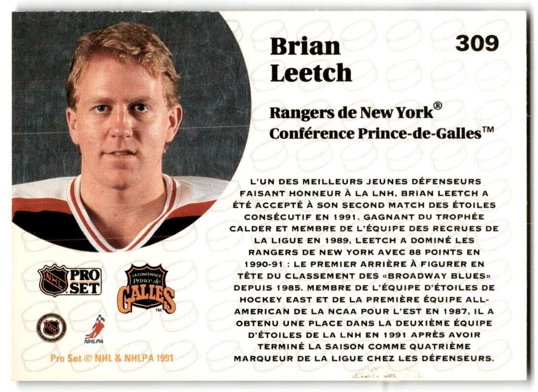 1991-92 Pro Set Brian Leetch New York Rangers #309