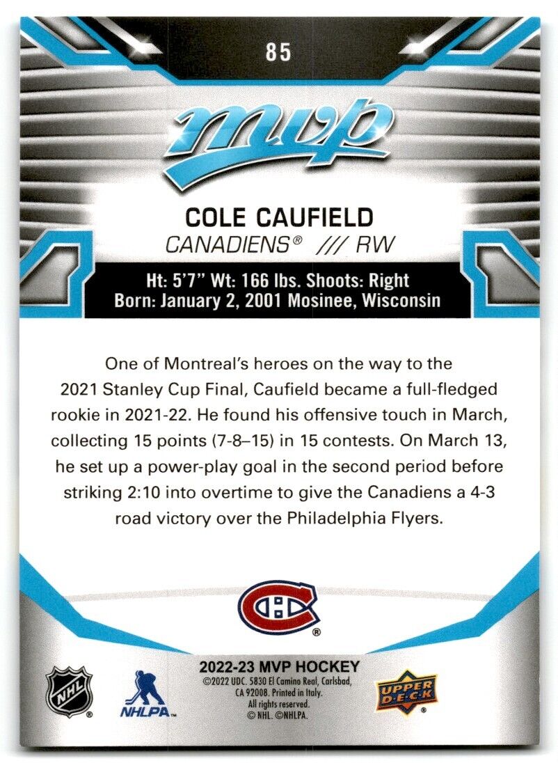 2022-23 Upper Deck MVP Cole Caufield Montreal Canadiens #85