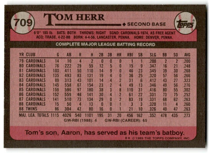 1989 Topps Tom Herr Minnesota Twins #709