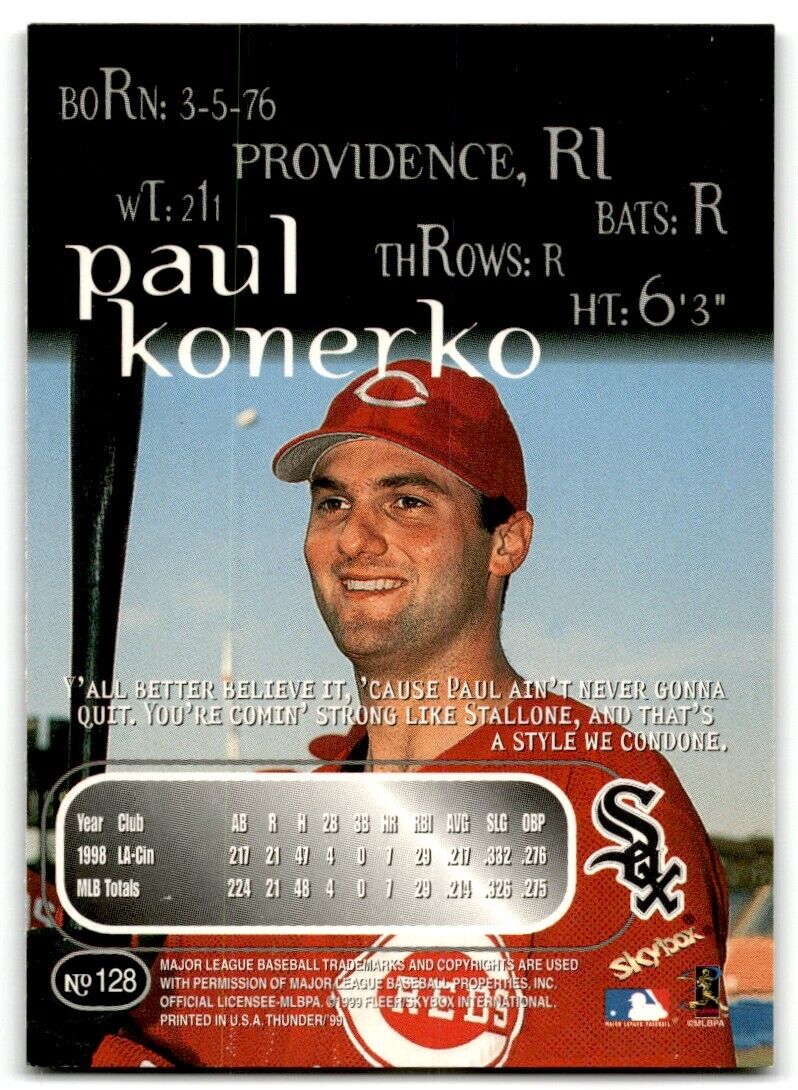 1999 SkyBox Thunder Rave Paul Konerko /150 Chicago White Sox/Cincinnati Reds