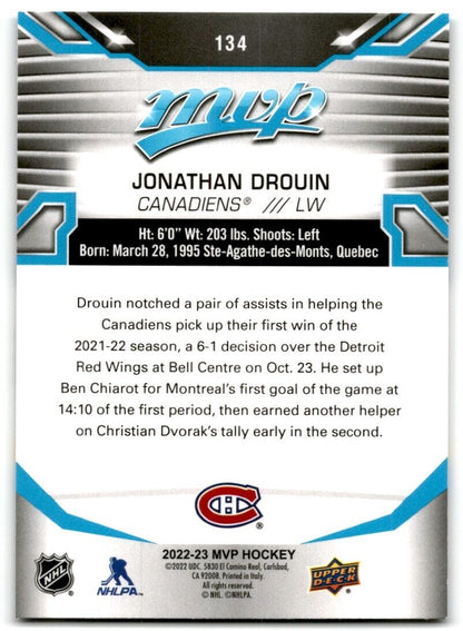 2022-23 Upper Deck MVP Jonathan Drouin Montreal Canadiens #134