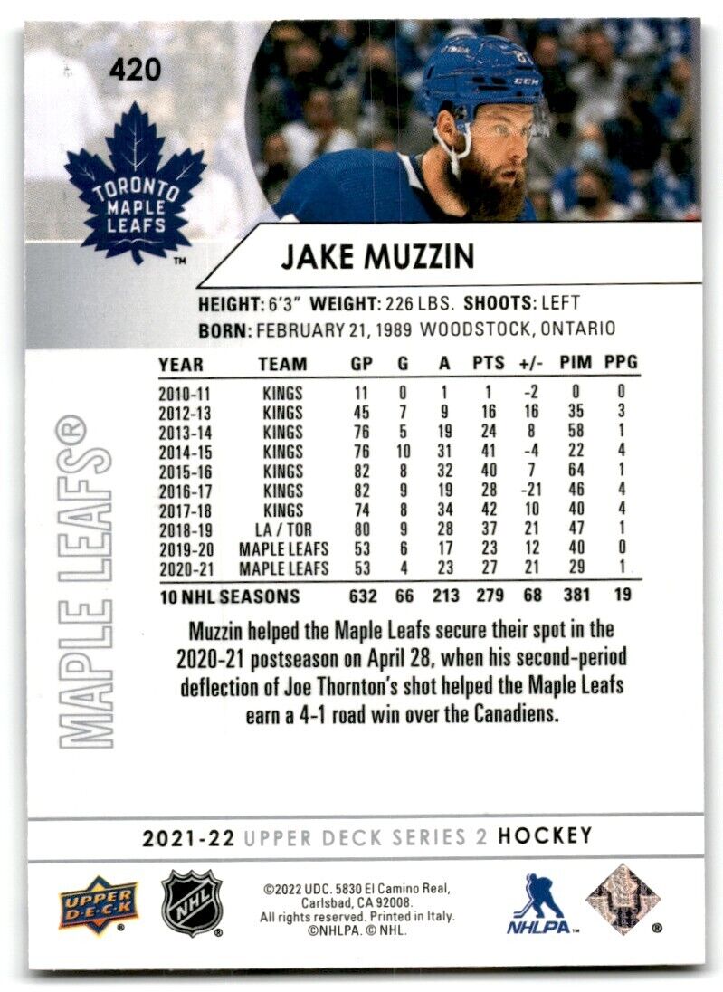 2021-22 Upper Deck Jake Muzzin Toronto Maple Leafs #420