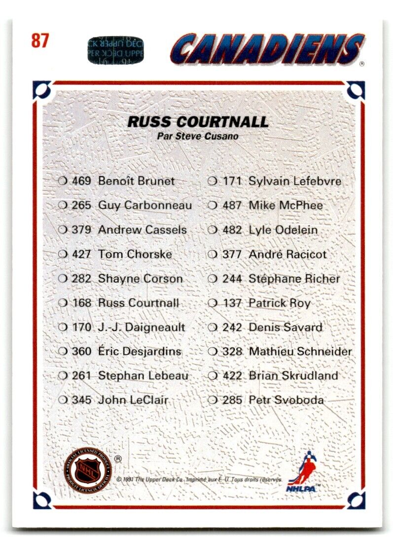 1991-92 Upper Deck Collector's choice Russ Courtnall Montreal Canadiens #87