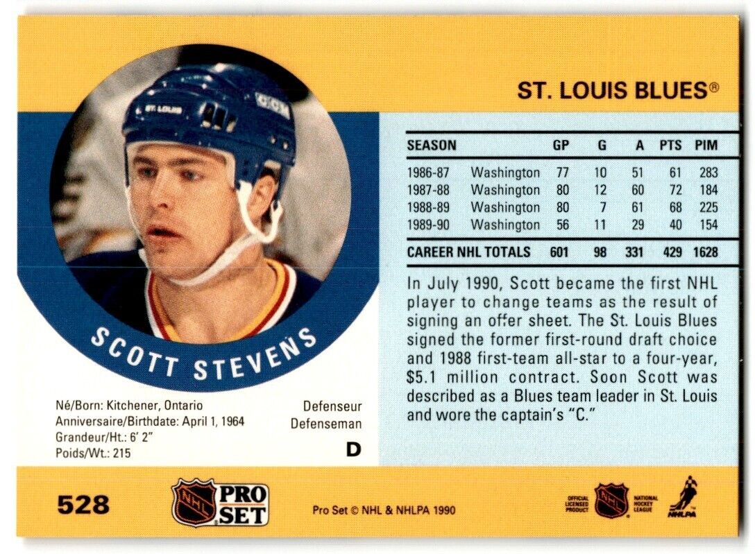 1990-91 Pro Set Scott Stevens St. Louis Blues #528