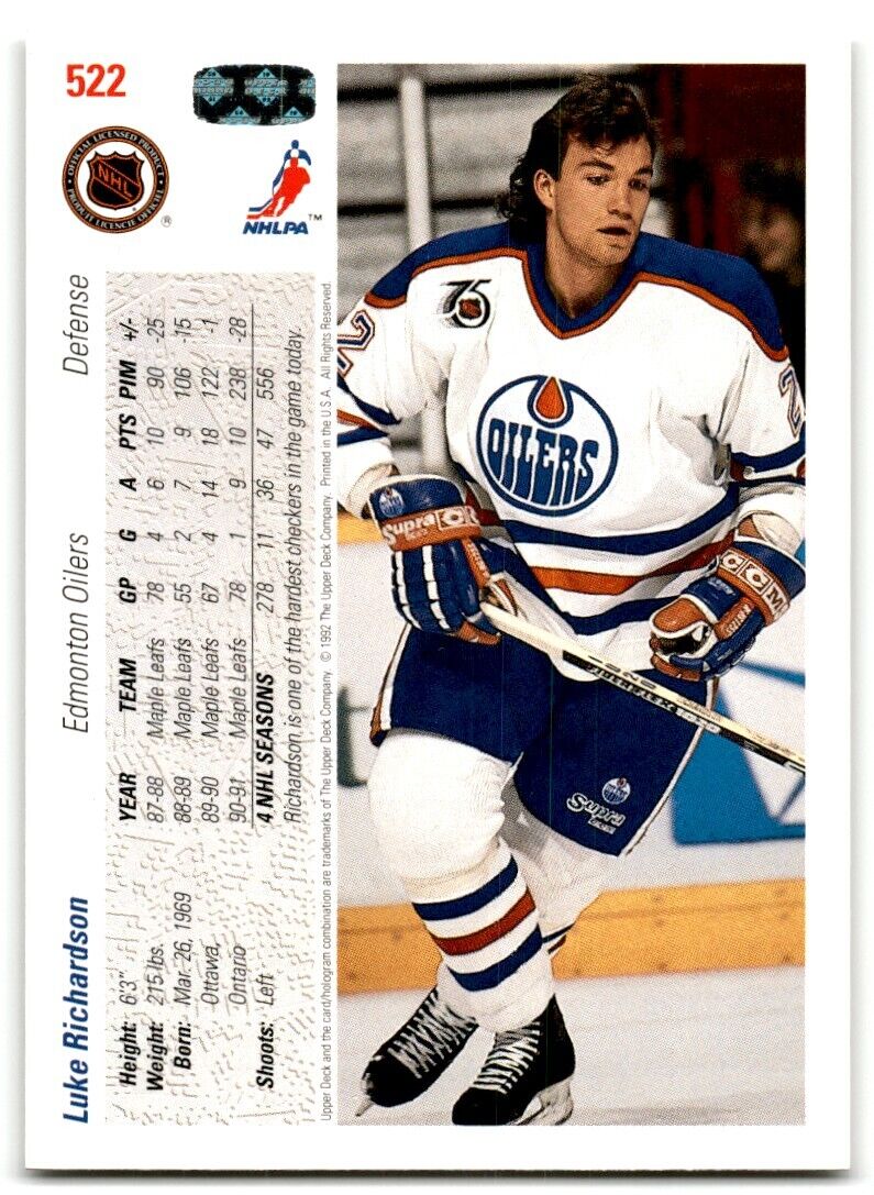 1991-92 Upper Deck Luke Richardson Edmonton Oilers #522