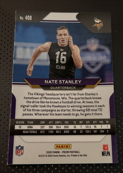 2020 Panini Prizm Nate Stanley Rookie Minnesota Vikings #400