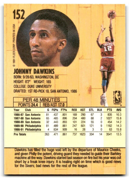 1991-92 Fleer Johnny Dawkins Philadelphia 76ers #152