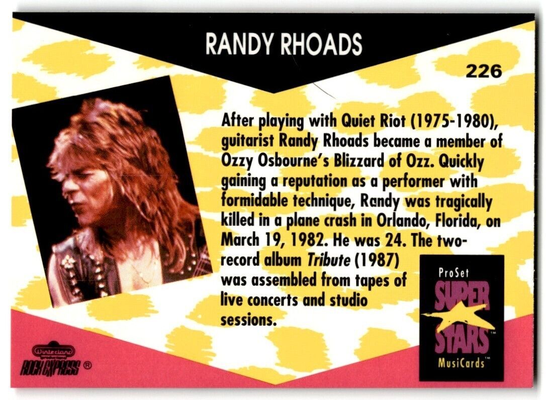 1991-92 ProSet Super Stars MusiCard Randy Rhoads #226