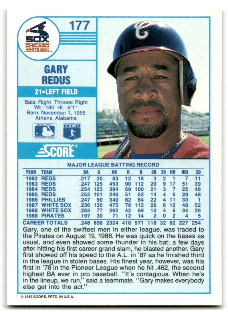 1989 Score Gary Redus Chicago White Sox #177