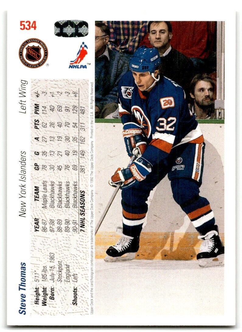 1991-92 Upper Deck Steve Thomas New York Islanders #534