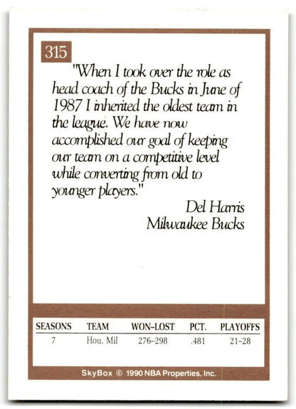 1990-91 SkyBox Del Harris Milwaukee Bucks #315