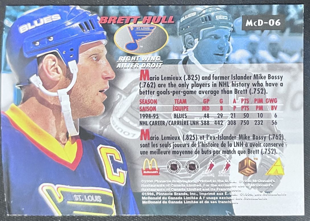 1995-96 Pinnacle McDonald's Game Winners Brett Hull St. Louis Blues #MCD-06