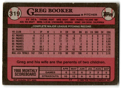 1989 Topps Greg Booker San Diego Padres #319