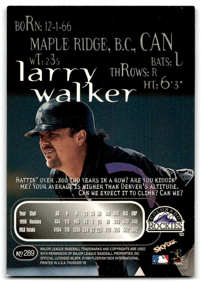 1999 Skybox Thunder Larry Walker Colorado Rockies #289