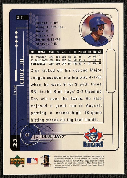 1999 Upper Deck MVP Jose Cruz Jr. Toronto Blue Jays #217