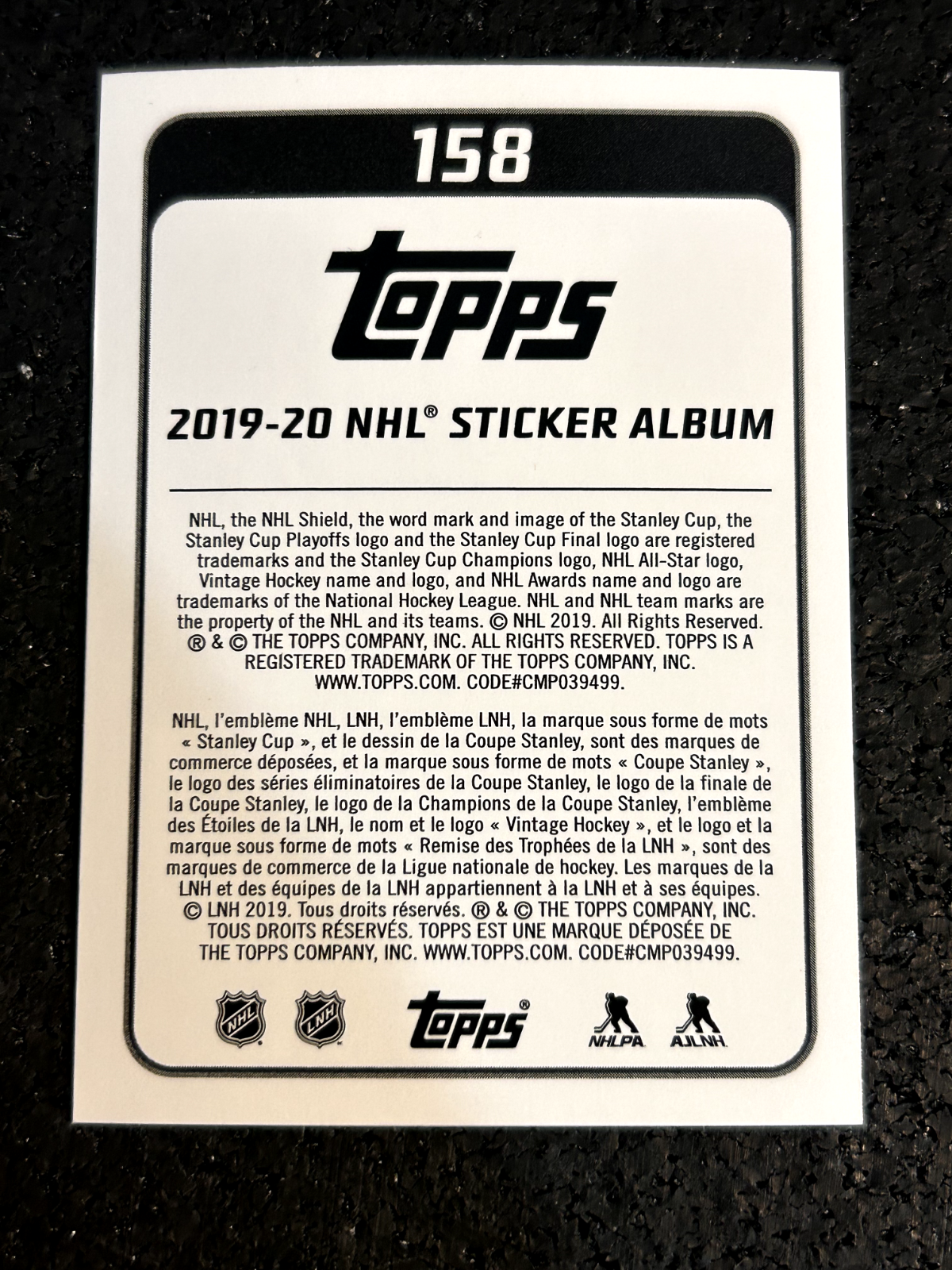 2019-20 Topps NHL Stickers #158 Ben Bishop - Dalls Stars FOIL