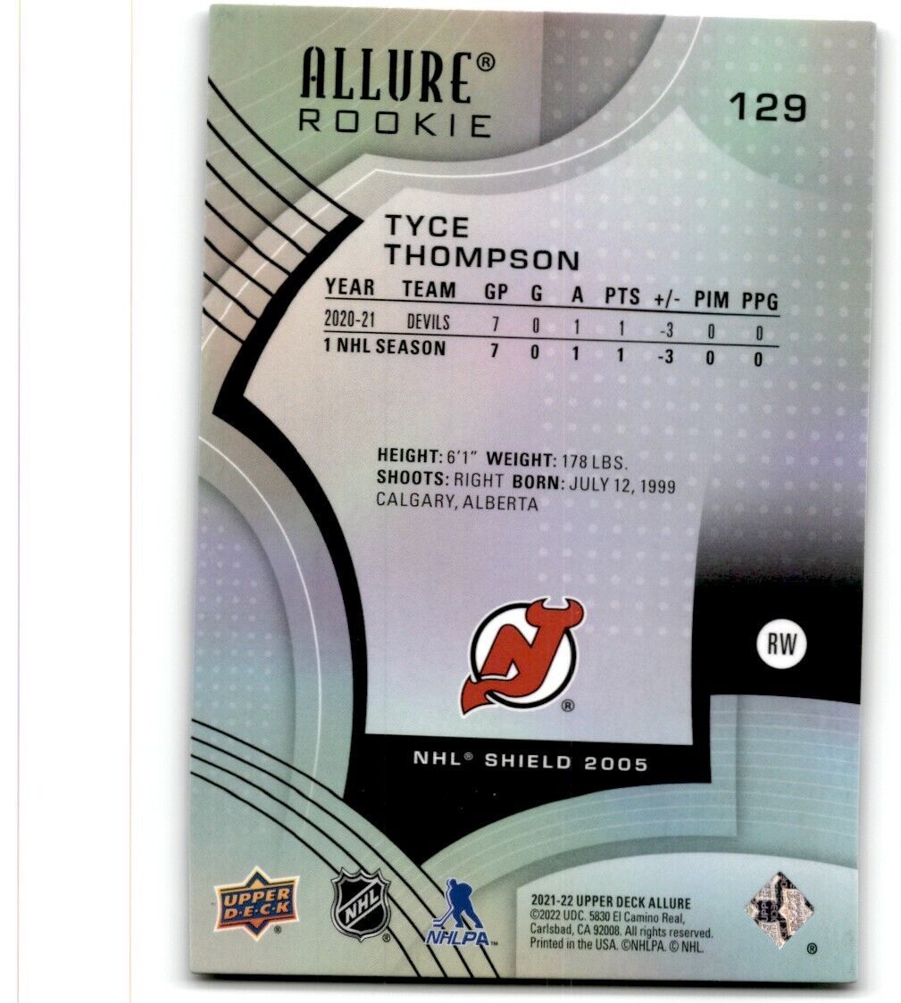 2021-22 Upper Deck Allure Tyce Thompson Rookie New Jersey Devils #129