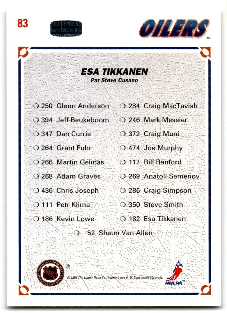 1991-92 Upper Deck Esa Tikkanen Edmonton Oilers #83