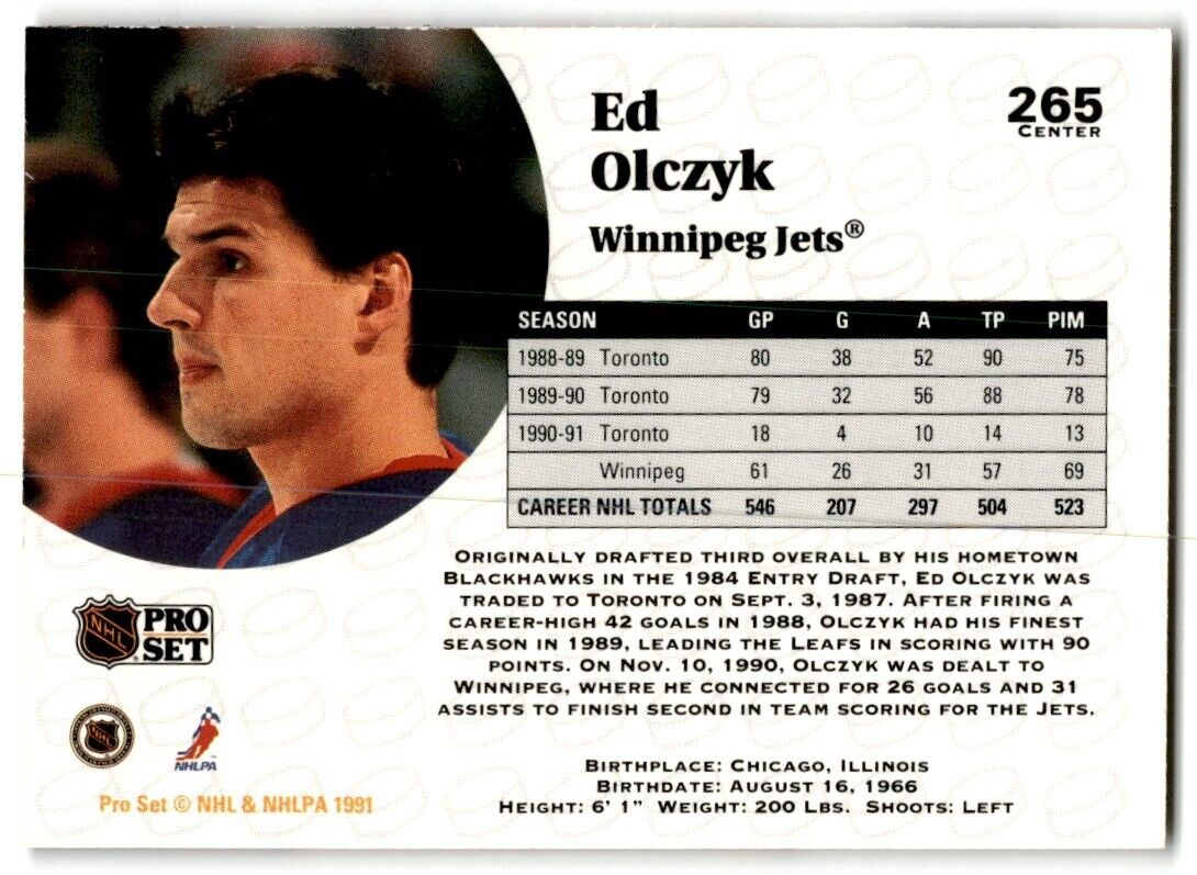 1991-92 Pro Set Ed Olczyk Winnipeg Jets #265