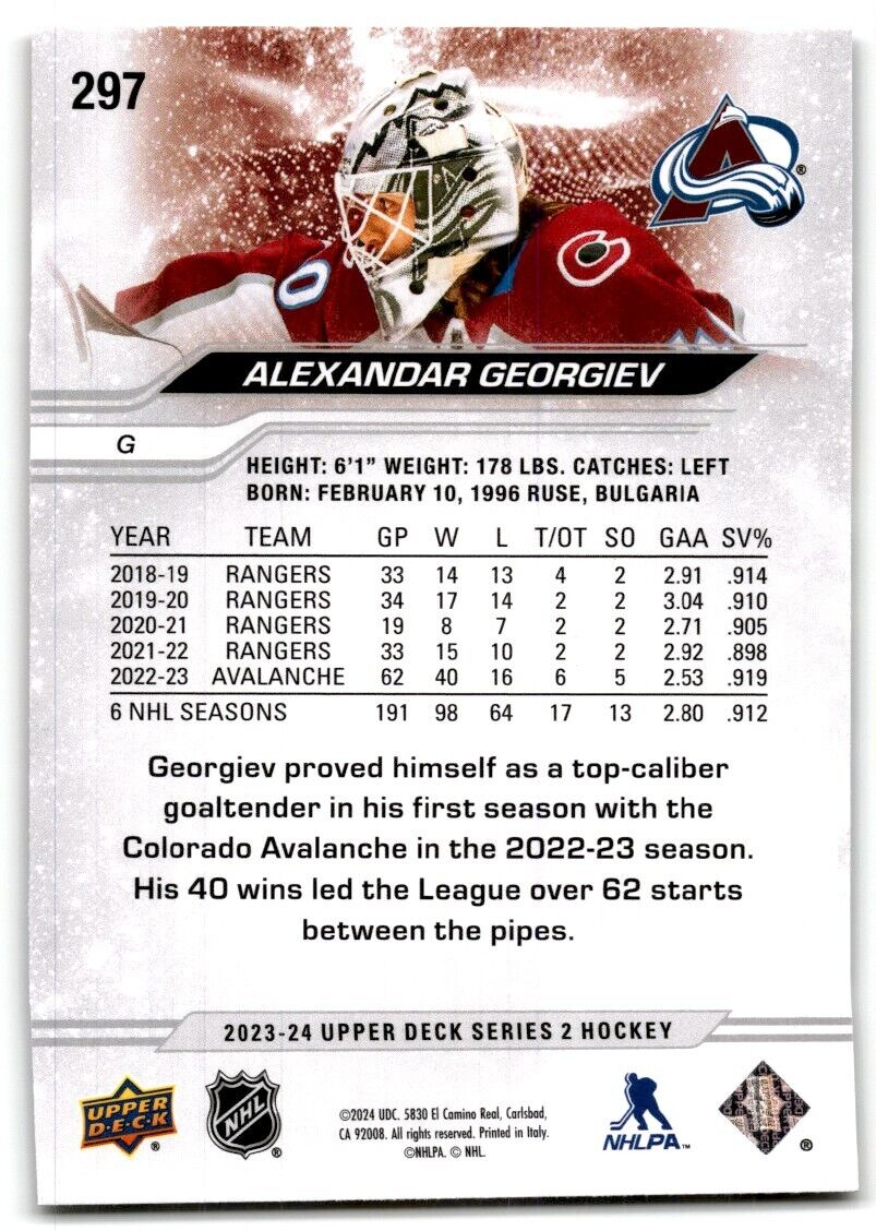 2023-24 Upper Deck Alexandar Georgiev Colorado Avalanche #297