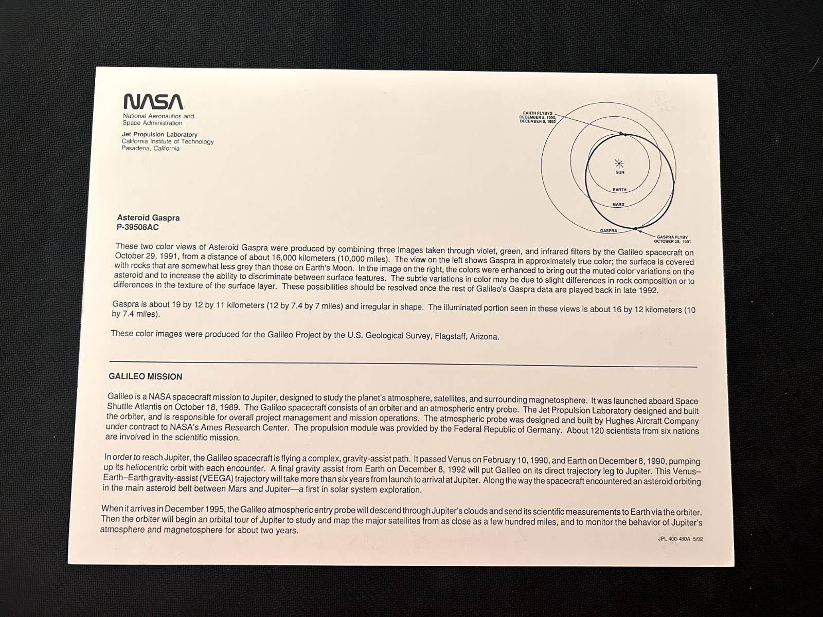 NASA Jet Propulsion Laboratory - GALILEO MISSION - Asteroid Gaspra litho