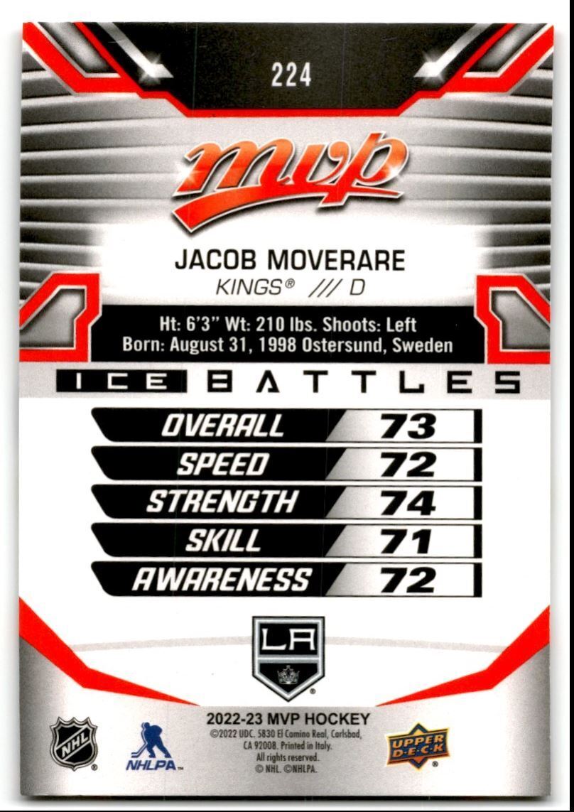 2022-23 Upper Deck MVP Ice Battles Jacob Moverare Los Angeles Kings #224