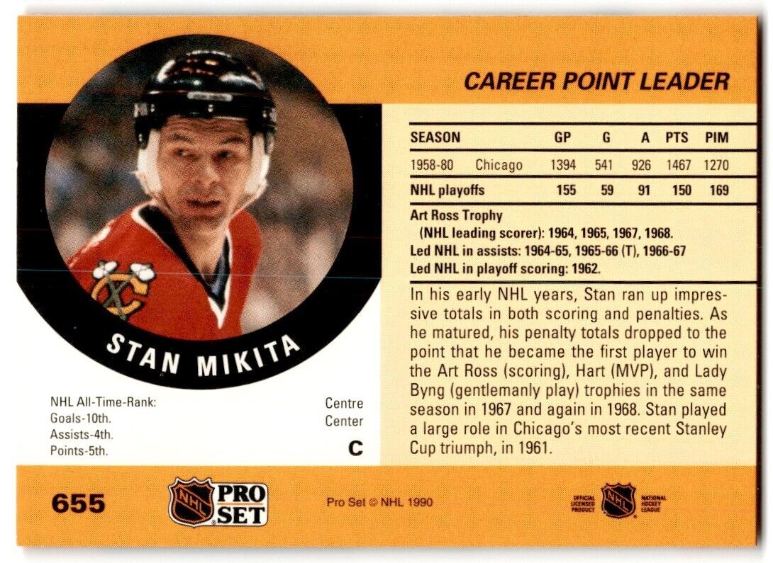 1990-91 Pro Set Stan Mikita Chicago Blackhawks #655