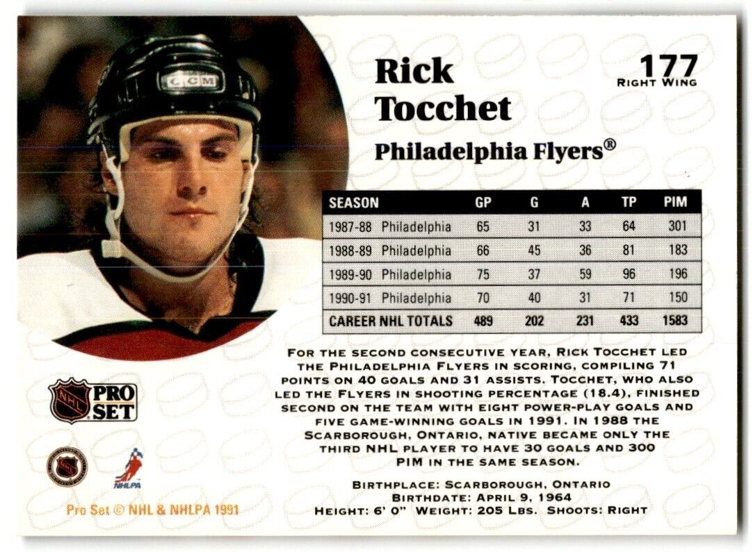 1991-92 Pro Set Rick Tocchet Philadelphia Flyers #177