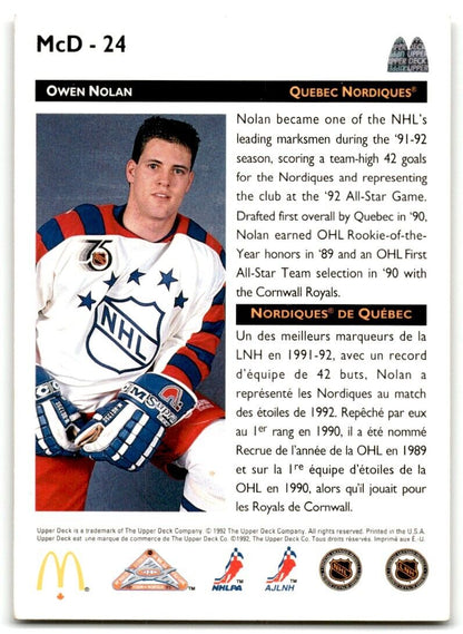 1992-93 Upper Deck McDonald's All-Stars Owen Nolan Quebec Nordiques #MCD-24