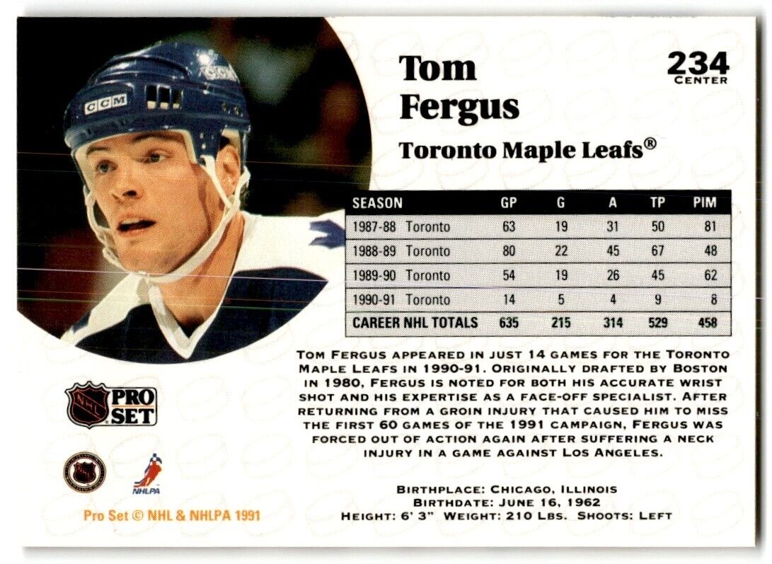 1991-92 Pro Set Tom Fergus Toronto Maple Leafs #234