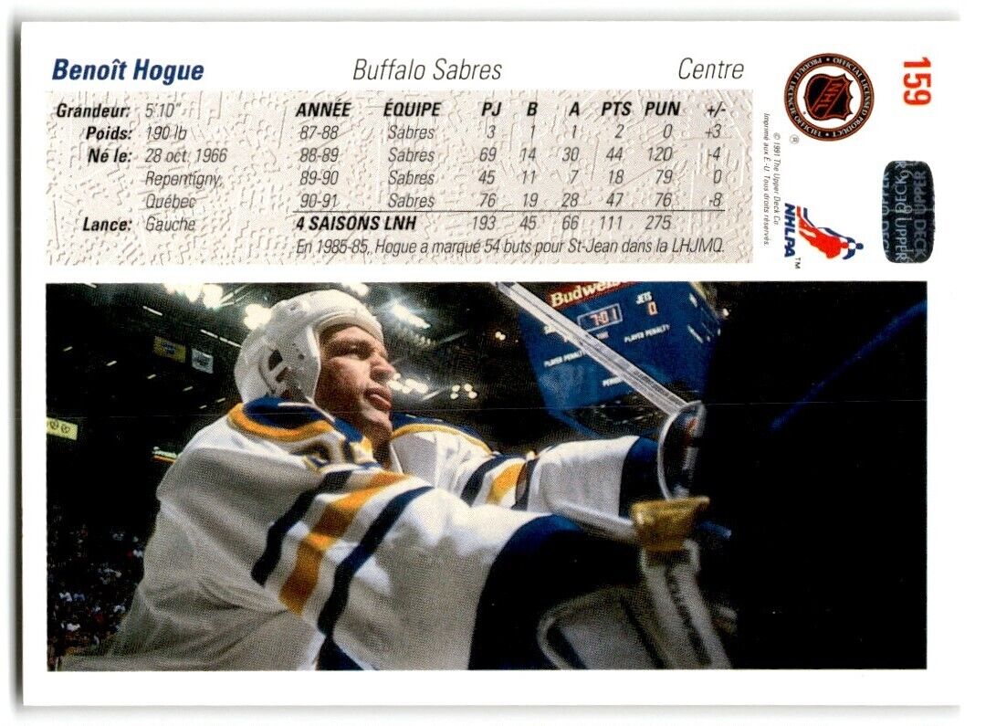 1991-92 Upper Deck Benoit Hogue Buffalo Sabres #159