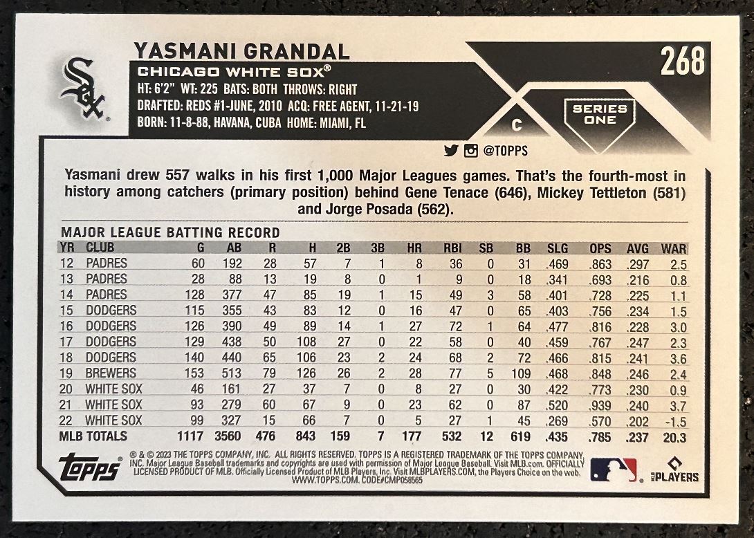 2023 Topps Yasmani Grandal foil Chicago White Sox #268