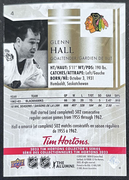 2023-24 Upper Deck Tim Hortons Legends Tim Horton Glenn Hall Chicago Blackhawks