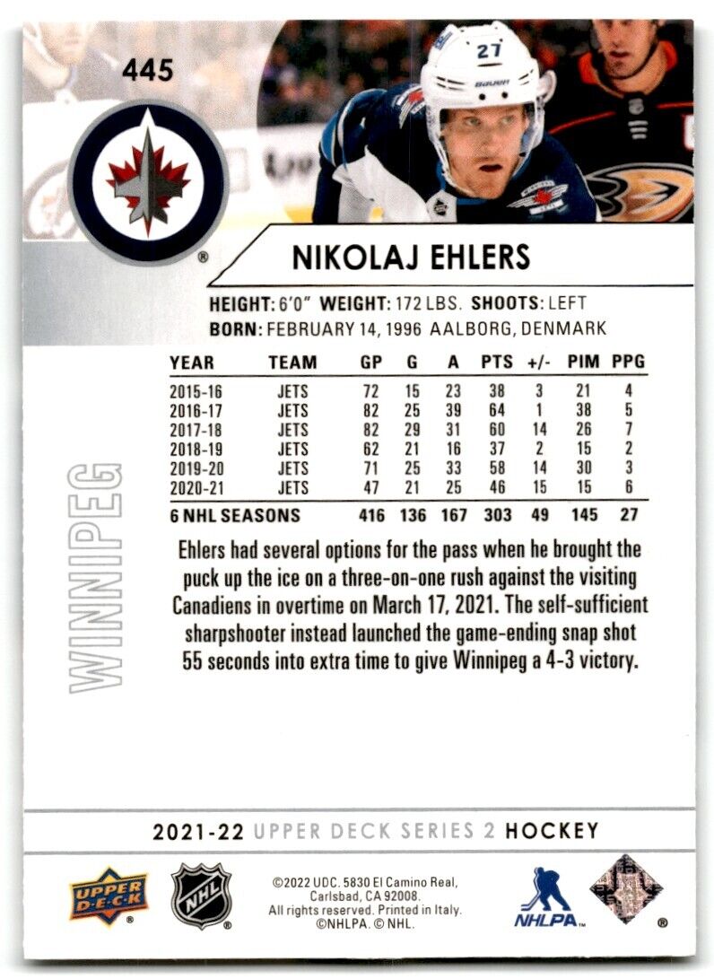 2021-22 Upper Deck Nikolaj Ehlers Winnipeg Jets #445