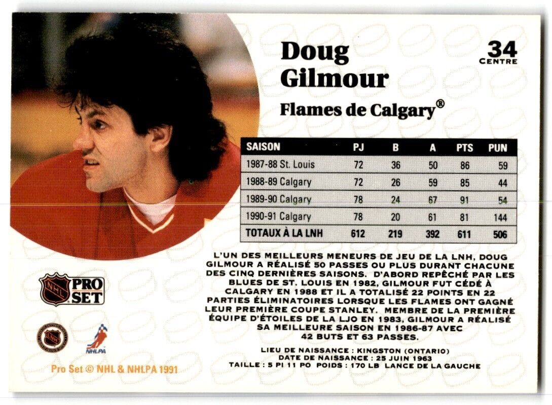 1991-92 Pro Set Doug Gilmour Calgary Flames #34