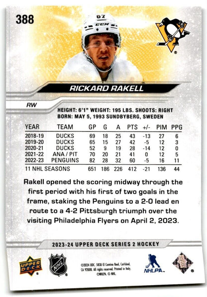 2023-24 Upper Deck Rickard Rakell Pittsburgh Penguins #388