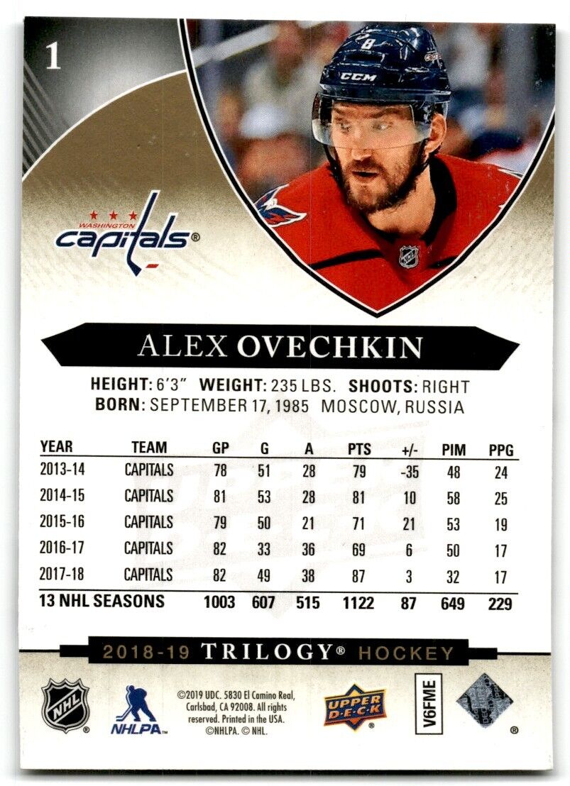 2018-19 Upper Deck Trilogy Alex Ovechkin Washington Capitals #1