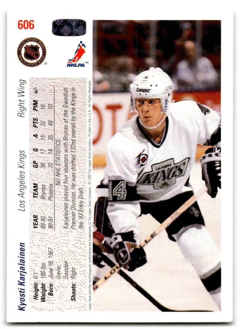 1991-92 Upper Deck Kyosti Karjalainen Rookie Los Angeles Kings #606