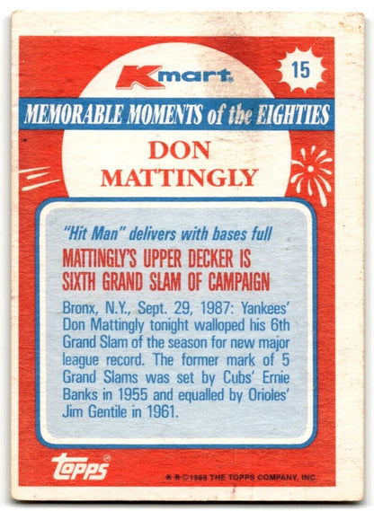 1988 Topps Kmart Memorable Moments Don Mattingly New York Yankees #15